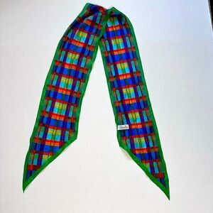 Liz Claiborne Green-Trim Plaid Silk Scarf Wrap